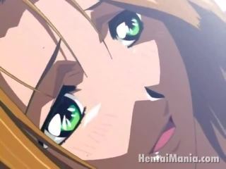 Tremendous blondie anime brutale meid in kniekousen krijgt getrimd slit fingered en spuitende alle over-